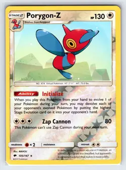 Porygon-Z 105/147 2017 S&M Burning Shadows Pokemon Card Reverse Holo - Nm/Vlp - Image 1