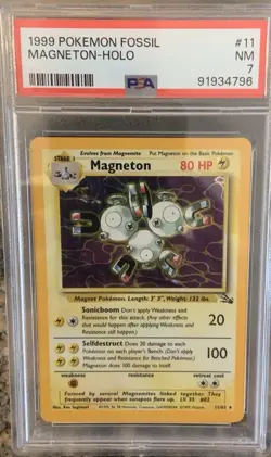 1999 Pokemon TCG Fossil Magneton Holo PSA 7 NM - Image 1