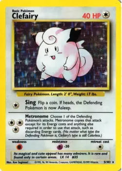 Pokemon Clefairy 5/102 Base Set Unlimited Holo FREE SHIPPING - Image 1