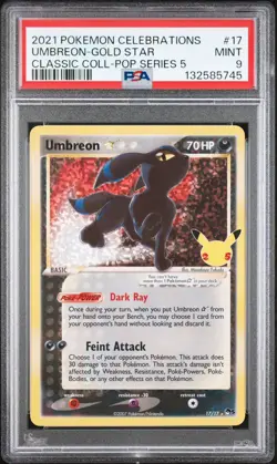 Pokemon TCG Umbreon Gold Star 17/17 Celebrations Classic Collection PSA 9 - Image 1