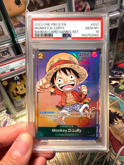 Monkey D. Luffy P-037 PR RARE Gen Con Foil 2023 One Piece Card English PSA 10 - Image 1