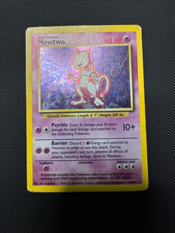 Played/Damaged Mewtwo Holo Rare 10/102 Base Set Pokemon Card 1999 WoTC - Image 1