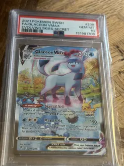 2021 Pokemon SWSH FA / Glaceon VMAX Evolving Skies Secret Rare #209 PSA 10 - Image 1