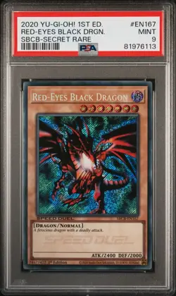 YuGiOh Red-Eyes Black Dragon SBCB-EN167 1st Edition Secret Rare PSA 9 - Image 1