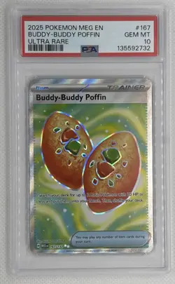 2025 Pokemon MEG EN Buddy-Buddy Poffin #167 Ultra Rare PSA 10 Gem Mint 🌶🥵 - Image 1