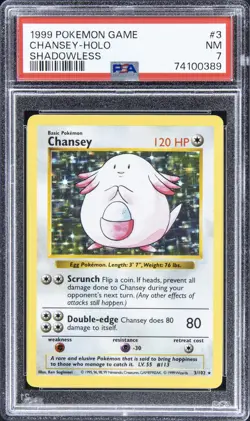 1999 POKEMON BASE SET SHADOWLESS #3 CHANSEY-HOLO PSA 7 - Image 1