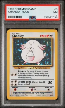 1999 WOTC POKEMON GAME BASE SET UNLIMITED CHANSEY 3/102 HOLO RARE PSA 7 NM - Image 1
