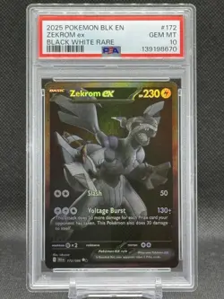 2025 POKEMON BLK EN-BLACK BOLT BLACK WHITE RARE #172 ZEKROM EX PSA 10 - Image 1