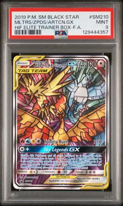 2019 POKEMON SM BLACK STAR PROMO FULL ART/MOLTRES & ZAPDOS & ARTICUNO GX PSA 9 - Image 1
