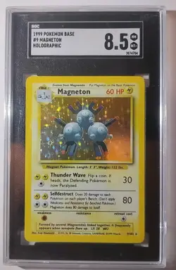 SGC 8.5 1999 Pokemon Base Set Magneton Unlimited Holo Rare 9/102 WOTC Vintage - Image 1