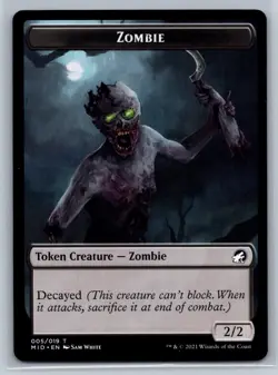 MTG Innistrad: Midnight Hunt #005 Zombie Token Creature Decayed - Image 1