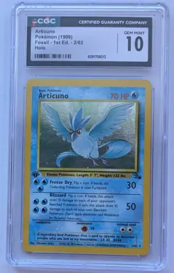 1999 Pokemon Fossil 1st Edition Articuno #2 Holo CGC 10 - Image 1
