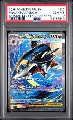 2025 POKEMON PFL EN-PHANTASMAL FLAMES #127 MEGA SHARPEDO EX PSA 10 - Image 1
