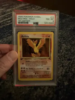 Pokemon TCG - Moltres 12/62 Fossil Holo Rare 1st Edition - PSA 8 NM/MT - Image 1