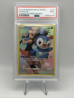 2019 POKEMON SUN & MOON COSMIC ECLIPSE SECRET #239 FULL ART/PIPLUP PSA 9 - Image 1