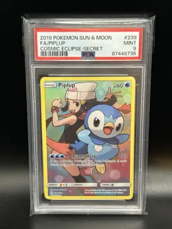 2019 POKEMON SUN & MOON COSMIC ECLIPSE SECRET #239 FULL ART/PIPLUP PSA 9 - Image 1