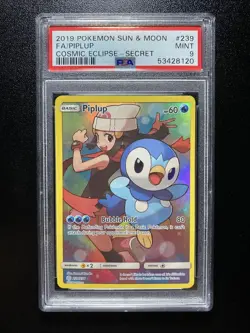 2019 POKEMON SUN & MOON COSMIC ECLIPSE SECRET #239 FULL ART/PIPLUP PSA 9 - Image 1
