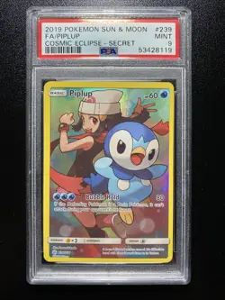 2019 POKEMON SUN & MOON COSMIC ECLIPSE SECRET #239 FULL ART/PIPLUP PSA 9 - Image 1