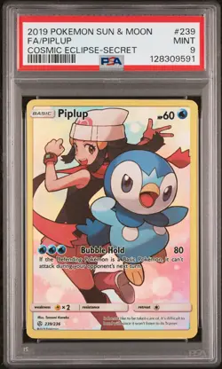 2019 POKEMON SUN & MOON COSMIC ECLIPSE SECRET #239 FULL ART/PIPLUP PSA 9 - Image 1