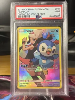 2019 POKEMON SUN & MOON COSMIC ECLIPSE SECRET #239 FULL ART/PIPLUP PSA 9 - Image 1