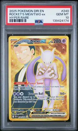 2025 POKEMON DRI EN-DESTINED RIVALS HYPER RARE TEAM ROCKET'S MEWTWO EX PSA 10 - Image 1