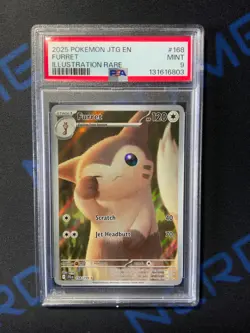 2025 Pokemon JTG EN Journey Together Furret #168 Illustration Rare PSA 9 MINT - Image 1