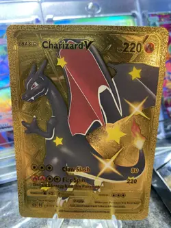 Charizard V Gold Foil Fan Art Vinyl Textured Collector Card Black Wing - Image 1