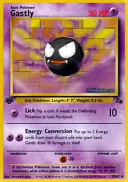 Moderately Played, English Pokemon Regular Gastly - 33/62 - Uncommon - 1st Editi - Image 1