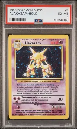1999 Pokemon DUTCH Unlimited Base Set Alakazam Holo 1/102 PSA 6 EX-MT - Image 1