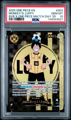 2025 ONE PIECE PROMOS BVB X ONE PIECE MATCH DAY 2025 #003 MONKEY D. LUFFY PSA 10 - Image 1