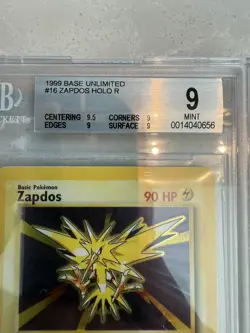 Pokemon Zapdos Base Set Unlimited Holo Rare #16 BGS 9 Mint (9.5 Subgrade) - Image 3