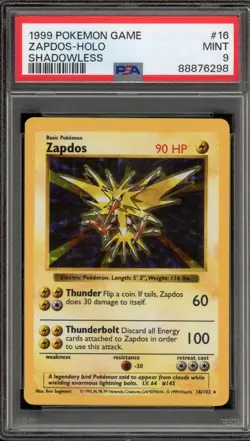 Pokemon Zapdos Base Set Shadowless Holo Rare #16 PSA 9 Mint - Image 1