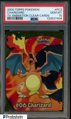 2000 Topps Pokemon TV Animation Clear Cards #PC3 Charizard PSA 10 GEM MINT - Image 1