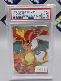 2000 TOPPS POKEMON TV ANIMATION CLEAR CARDS #PC3 CHARIZARD PSA 10 GEM MINT - Image 1