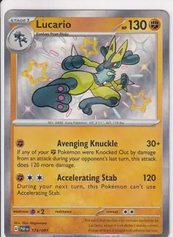 💥 Lucario - # 174/091 Pokemon TCG SV: Paldean Fates Baby Shiny Rare Holo 2024 - Image 1