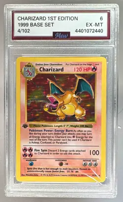 2440 CHARIZARD 1ST EDITION BASE 1999 4/102 EX-MT HOLO RARE POKEMON MEW 6 - Image 1