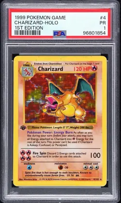 1999 Pokemon Charizard Base Set 1st Edition Holo Rare 4/102 PSA 1 - Image 2