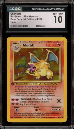 Pokemon Charizard Base Set 1st Edition GERMAN Holo Rare #4 CGC 10 Gem Mint - Image 1