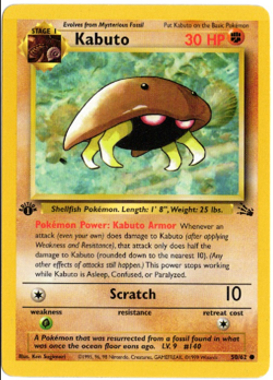 Kabuto 1st Edition 50/62 Fossil Set Pokemon Card - Image 1
