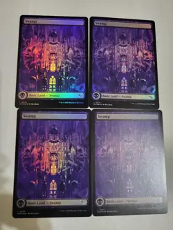 MTG 4x MURDERS AT KARLOV MANOR S LANDS SWAMP ALL FOIL ART EX-MINT FREE SHIP! - Image 1