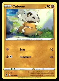 Cubone 69/163 Pokemon Card Battle Styles Common 70 HP Near Mint DU - Image 1