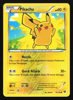Pikachu 42/146 XY Base Set Reverse Holo Pokemon Card - Image 1