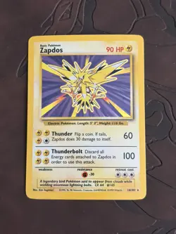 Pokemon Card Unlimited Edition Holo Rare Base Set 1999 Zapdos 16/102 LO - Image 1