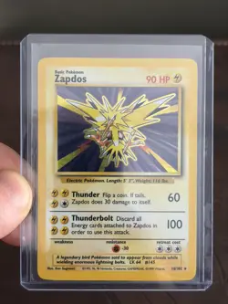 Pokemon Card Unlimited Edition Holo Rare Base Set 1999 Zapdos 16/102 LO - Image 2