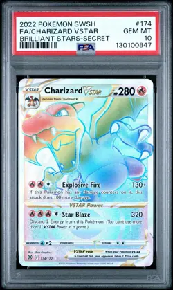 PSA 10 Charizard VSTAR 174/172 Brilliant Stars Rainbow Pokemon Graded Gem Mint - Image 1