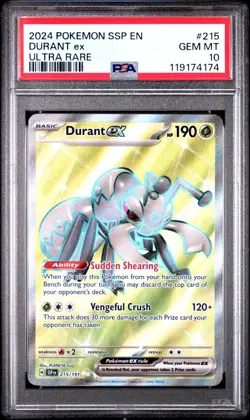 2024 Pokemon Surging Sparks Durant EX #215 Ultra Rare PSA 10 Card GEM MINT - Image 1