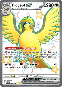 Pidgeot ex - 221/091 - Pokemon Paldean Fates Shiny Full Art Ultra Rare Card NM - Image 1