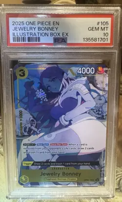 2025 ONE PIECE PROMOS #105 JEWELRY BONNEY ILLUSTRATION BOX EX PSA 10 GEM MINT - Image 4