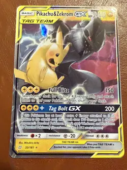 Pokemon TCG Pikachu & Zekrom GX Team Up Holo Card 33/181 NM Condition - Image 1