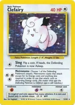 CLEFAIRY 5/102 UNLIMITED BASE SET POKEMON (VINTAGE - HOLO RARE, LP) - Image 1